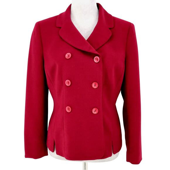 Le Suit Jacket Petites 8P Raspberry Pink Crepe Lined Double Breasted Career - Picture 1 of 13